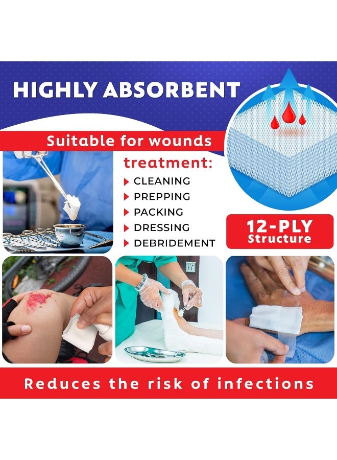 Gauze Care 100pc Large Sterile Pads 4x4 Sterile for Wounds Bulk - 12ply Woven Sponges 4x4 Sterile - USP IV Breathable Mesh 4x4 Pads Sterile for Enhanced Absorption - First Aid Medical - Image 3